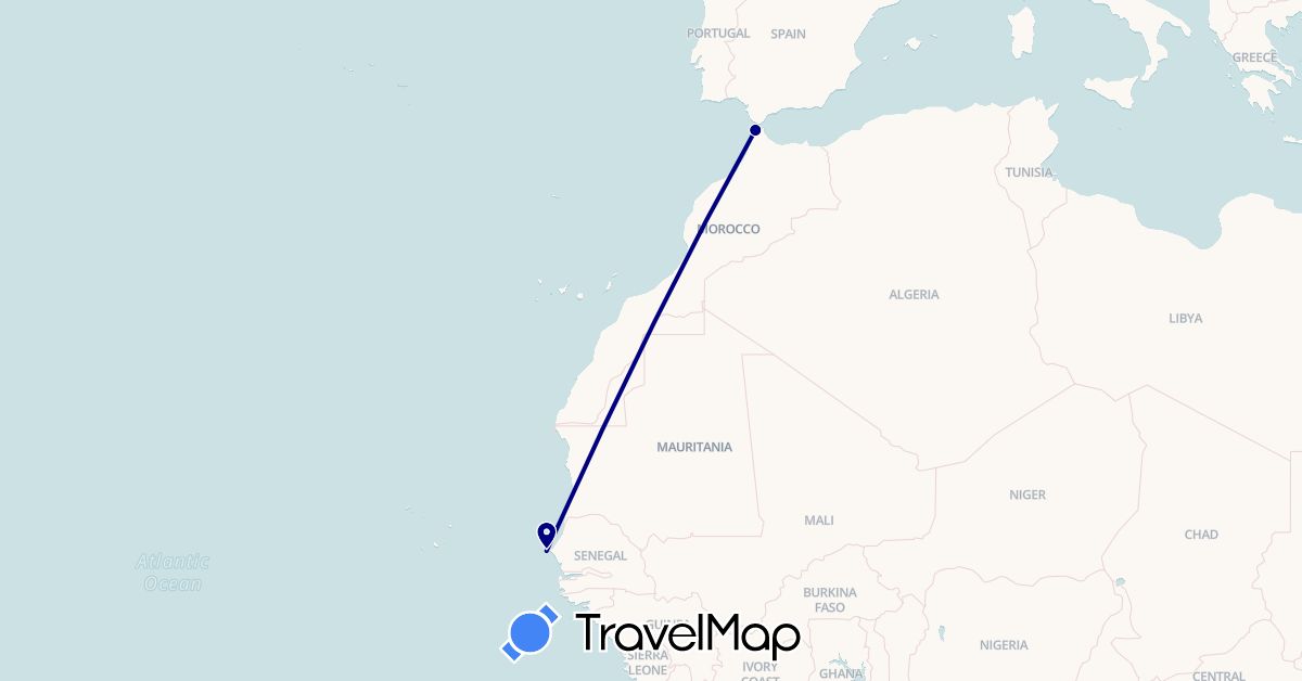 TravelMap itinerary: driving in Morocco, Senegal (Africa)